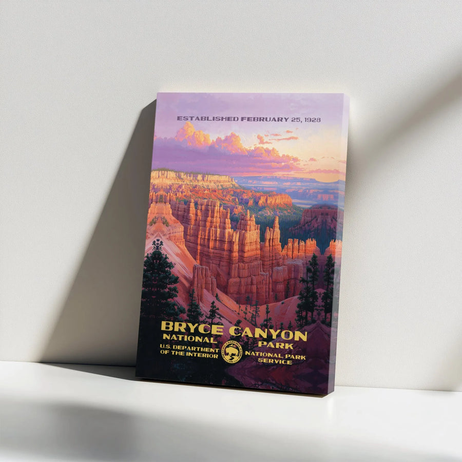 Bryce Canyon National Park Canvas | Vintage Style Travel Poster | Premium Gallery Wrap Wall Art | Hiking Nature Lover Gift