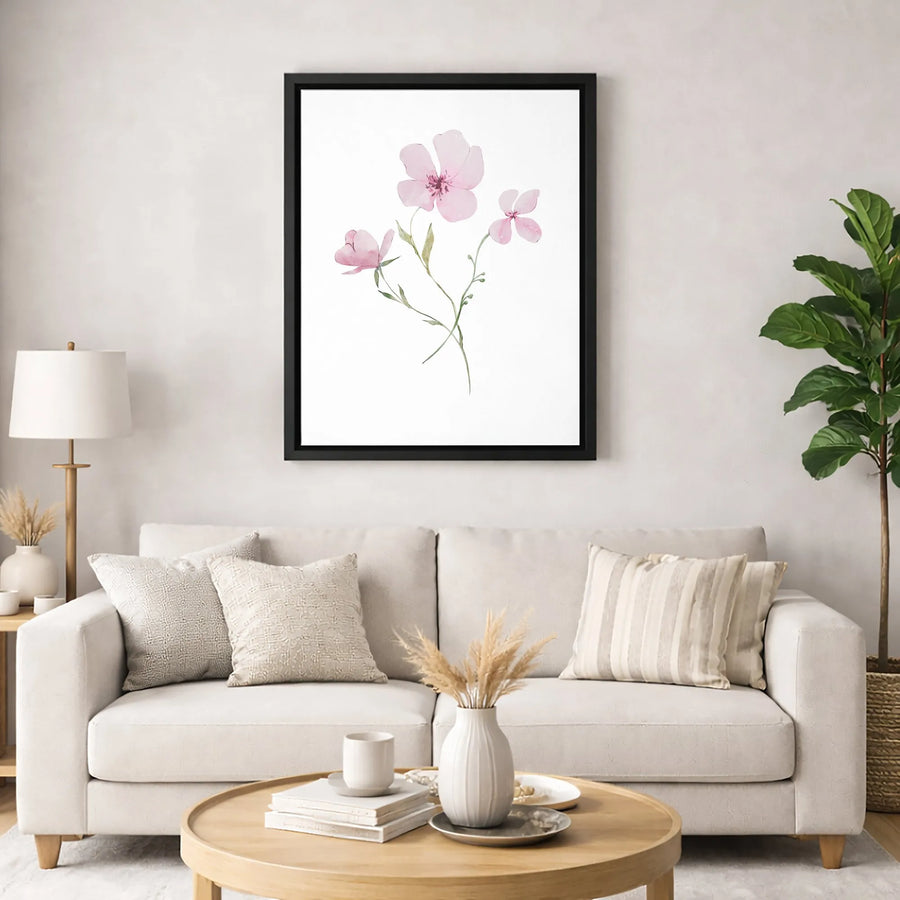 Pink Watercolor Wildflower Canvas Wall Art | Minimalist Botanical Floral Print | Premium Gallery-Wrapped Decor | Elegant Home and Office Gift