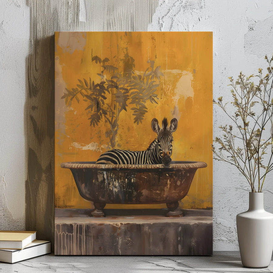 Zebra in Bathtub Wall Art | Whimsical Animal Bathroom Decor | Premium Gallery Wrapped Canvas | Unique Home Gift