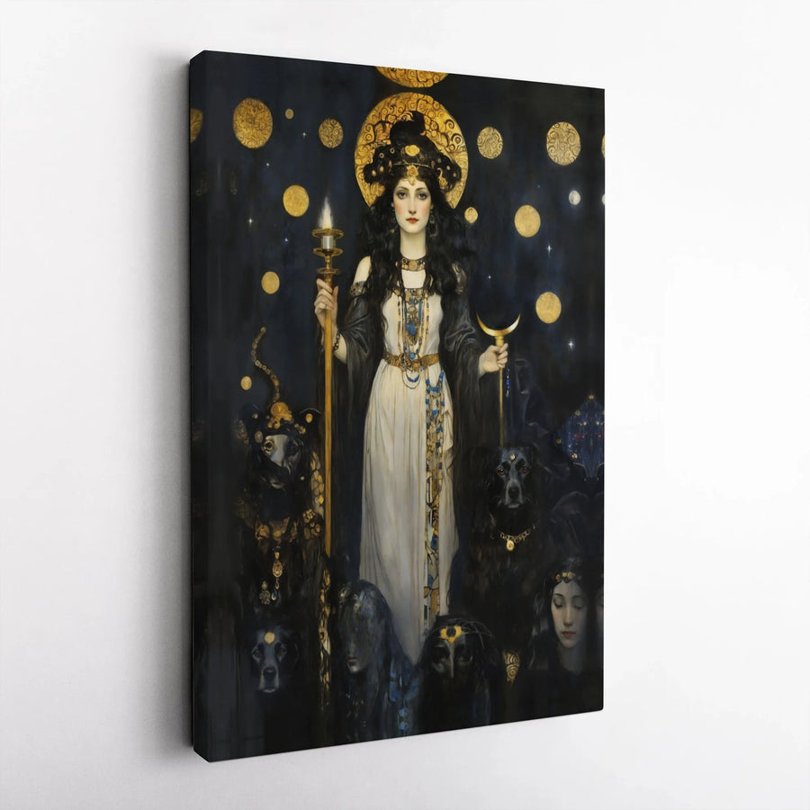 Hecate Goddess Canvas Wall Art | Mythological Greek Goddess Print with Hounds | Premium Matte Canvas | Spiritual Witchy Home Decor Gift