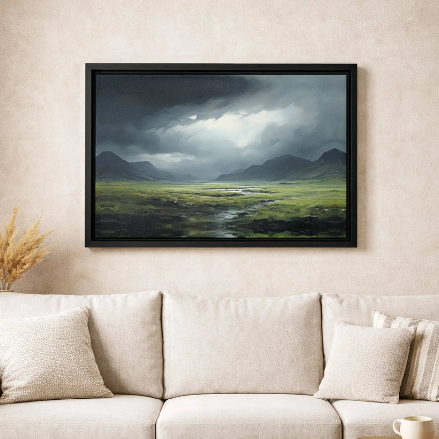 Stormy Mountain Landscape Canvas Print | Moody Green Valley Wall Art | Gallery Quality 1.25 Inch Wrap | Premium Nature Home Decor