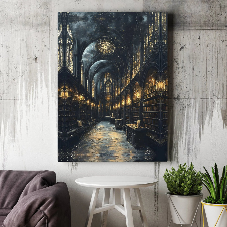 Gothic Library Canvas Wall Art | Mystical Bookish Room Decor | Premium Gallery Wrap Print | Dark Academia Gift for Readers