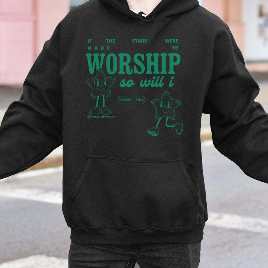 If The Stars Were To Worship So Will I Hoodie | Psalms 148:3 Graphic Sweatshirt | Premium Cotton Blend | Christian Faith Gift for Him and Her