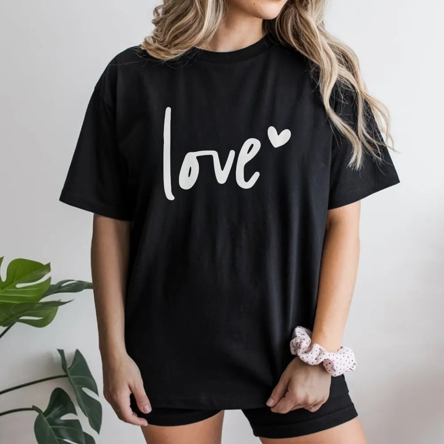 Love Heart T-Shirt | Minimalist Cursive Typography Design | Premium Soft Cotton Tee | Romantic Valentine's Day Gift For Her Him