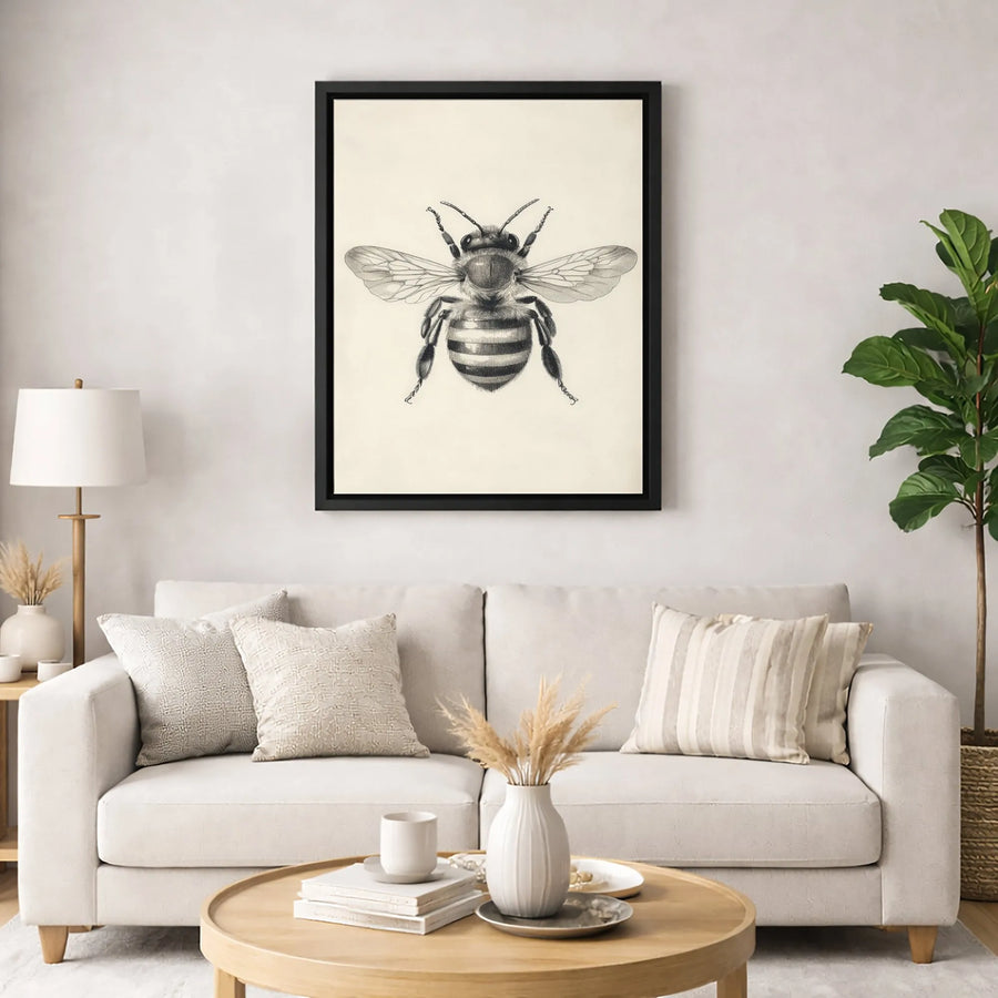 Vintage Bee Wall Art Canvas | Scientific Illustration Print | Premium Gallery Wrapped Decor | Nature Lover & Farmhouse Home Gift