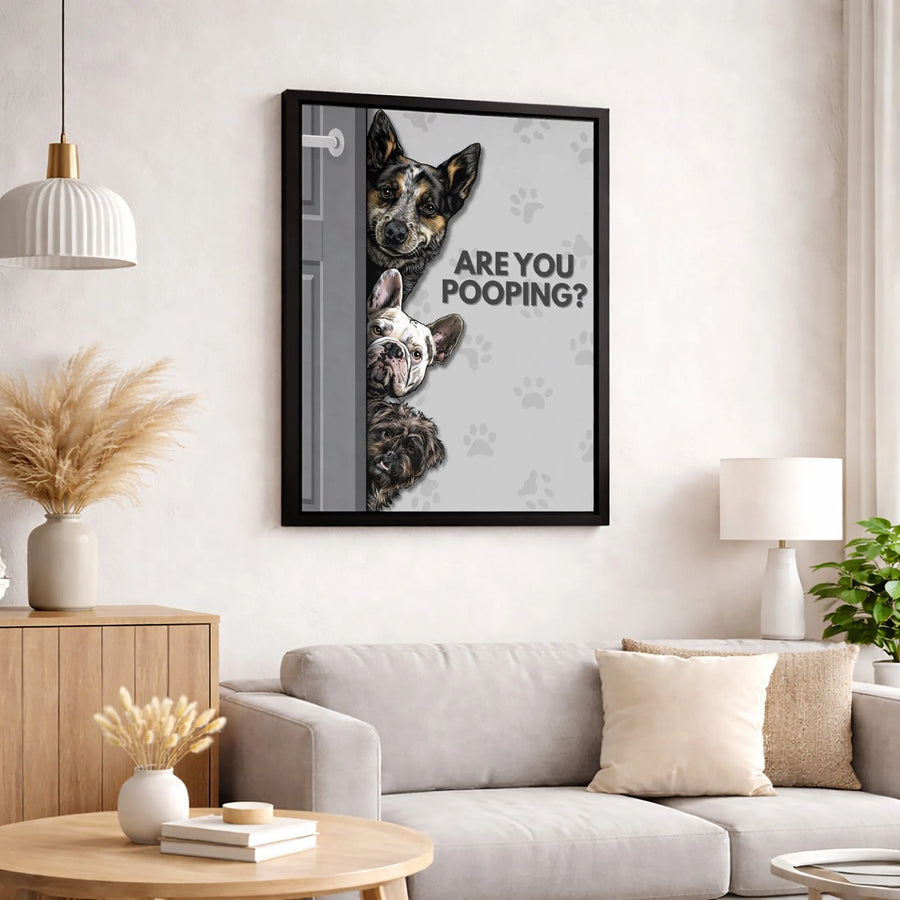 Are You Pooping Dog Canvas Art | Funny Bathroom Wall Decor | Premium 1.25-Inch Gallery Wrap | Whimsical Pet Lover Gift