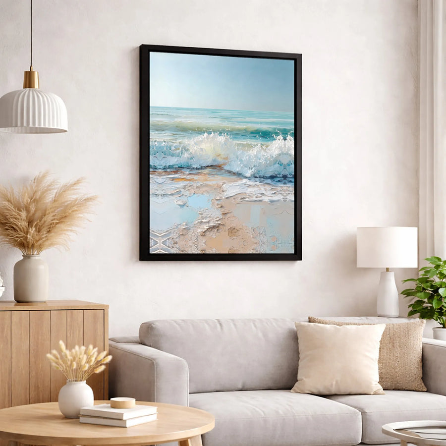 Coastal Ocean Wave Canvas Art | Impasto Textured Seascape | Gallery Quality Premium Print | Beach House Home Decor Wall Art