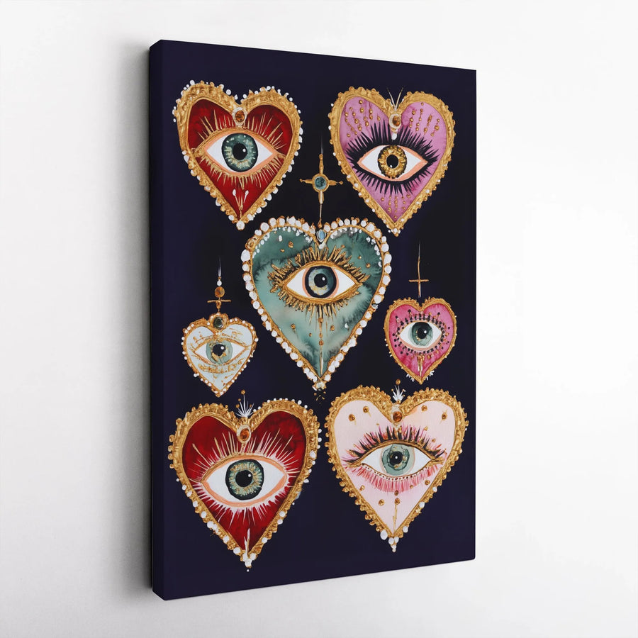 Sacred Heart Wall Art | Mystical Evil Eye Canvas Print | Premium Gallery Wrap Decor | Bohemian Spiritual Home Decor Gift
