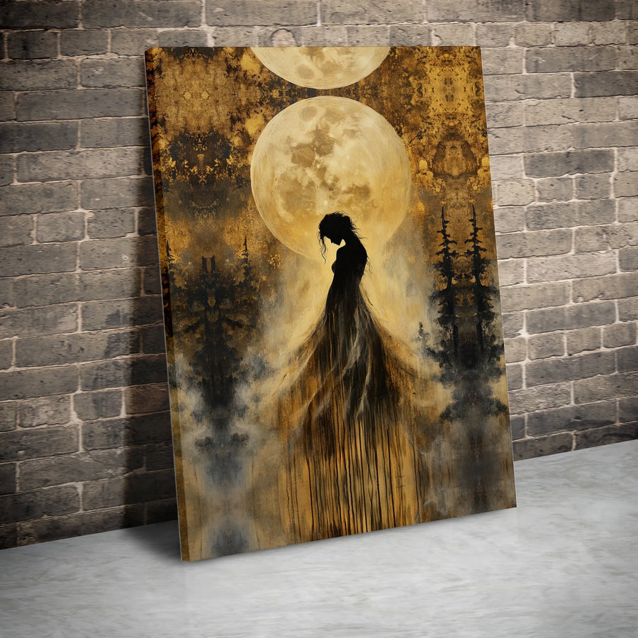 Gothic Moon Canvas Print | Abstract Celestial Goddess Art | Premium Gallery Wrapped Canvas | Dark Academia Home Decor Gift
