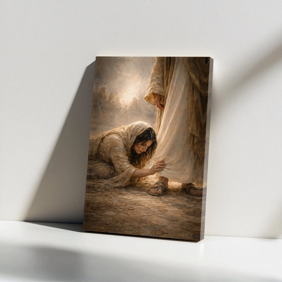 Jesus And Woman At His Feet Canvas Art | Biblical Scene of Forgiveness and Faith | Premium Gallery Wrapped Canvas | Inspirational Christian Home Decor Gift