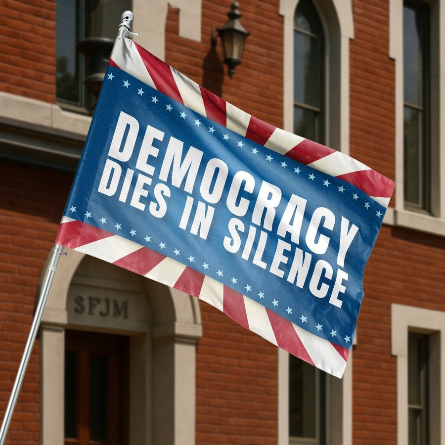 Democracy Dies In Silence House Flag | American Patriotism Graphic Design | Premium Weather-Resistant Polyester | Outdoor Garden Decor Gift