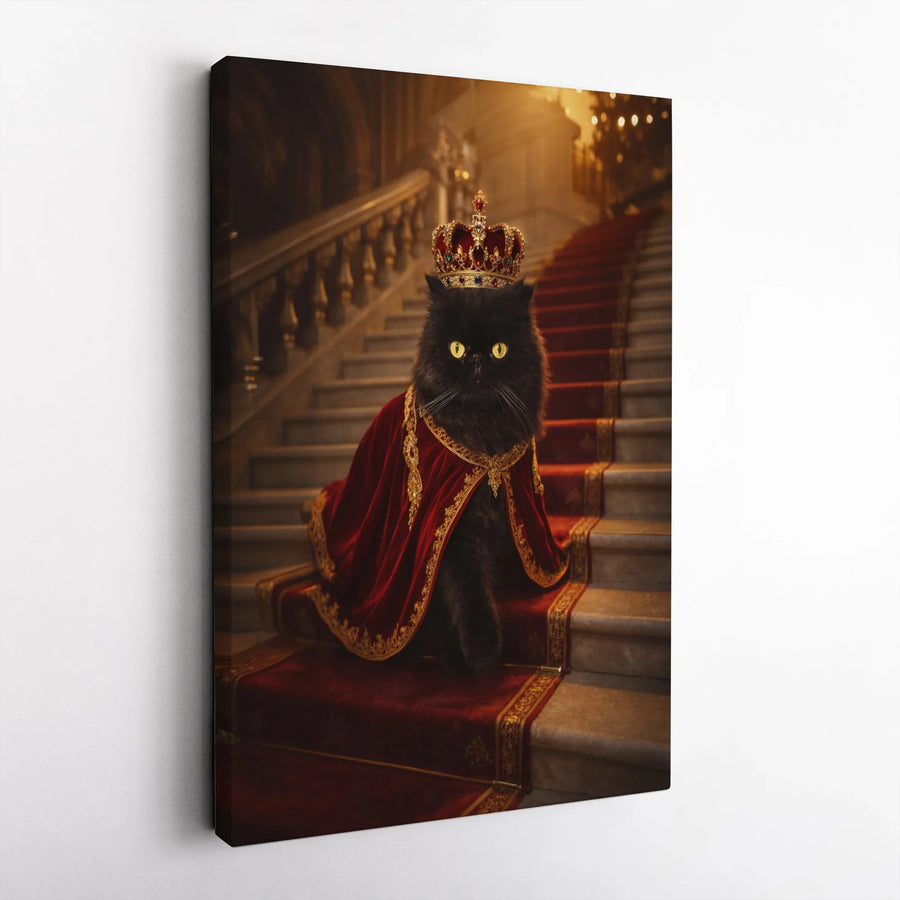Royal Cat Canvas Wall Art | Majestic Black Cat King Portrait | Gallery Wrapped 1.25" Deep Canvas | Unique Home Decor Gift for Cat Lovers