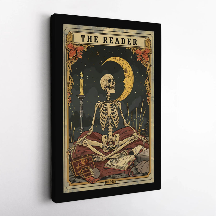 Tarot Card Wall Art | The Reader Skeleton Reading Book Design | Premium 1.25" Gallery Canvas | Occult Home Decor Gift for Book Lovers