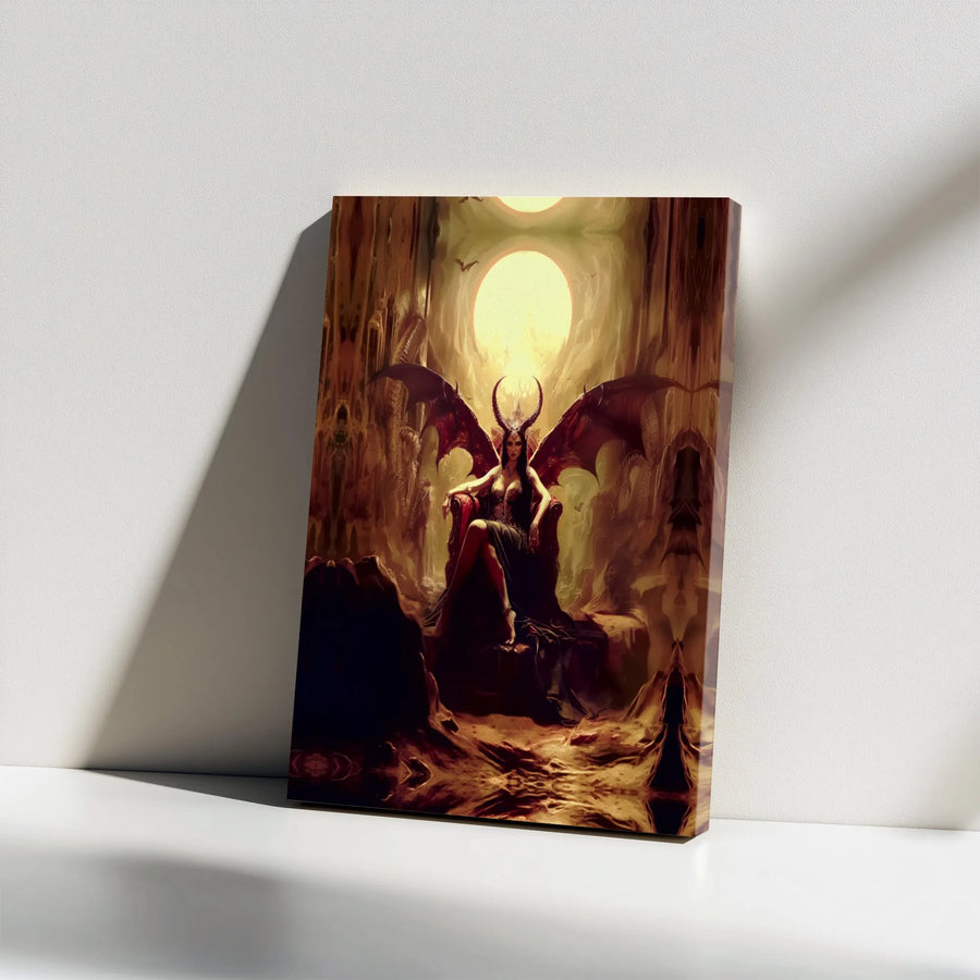 Demon Queen Wall Art | Dark Fantasy Gothic Throne Canvas | Premium Gallery Wrapped Decor | Occult Home Decor For Horror Fans