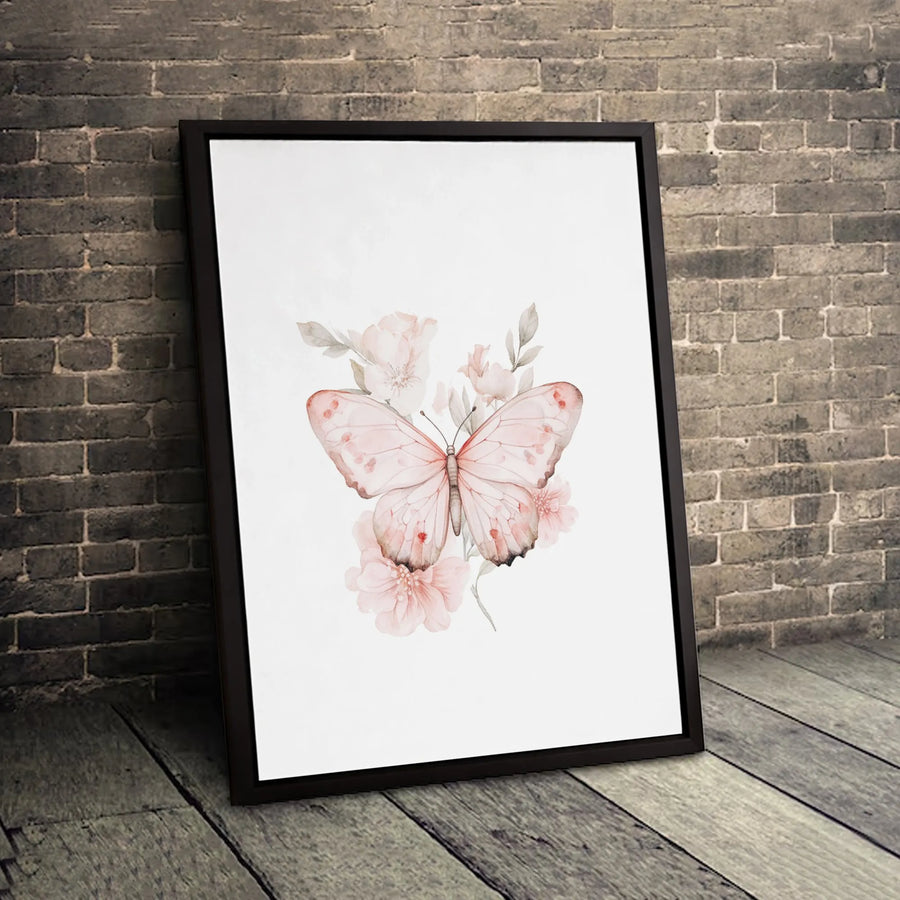 Pink Butterfly Canvas Wall Art | Watercolor Floral Print | 1.25 Inch Premium Gallery Wrap | Modern Home Decor Gift