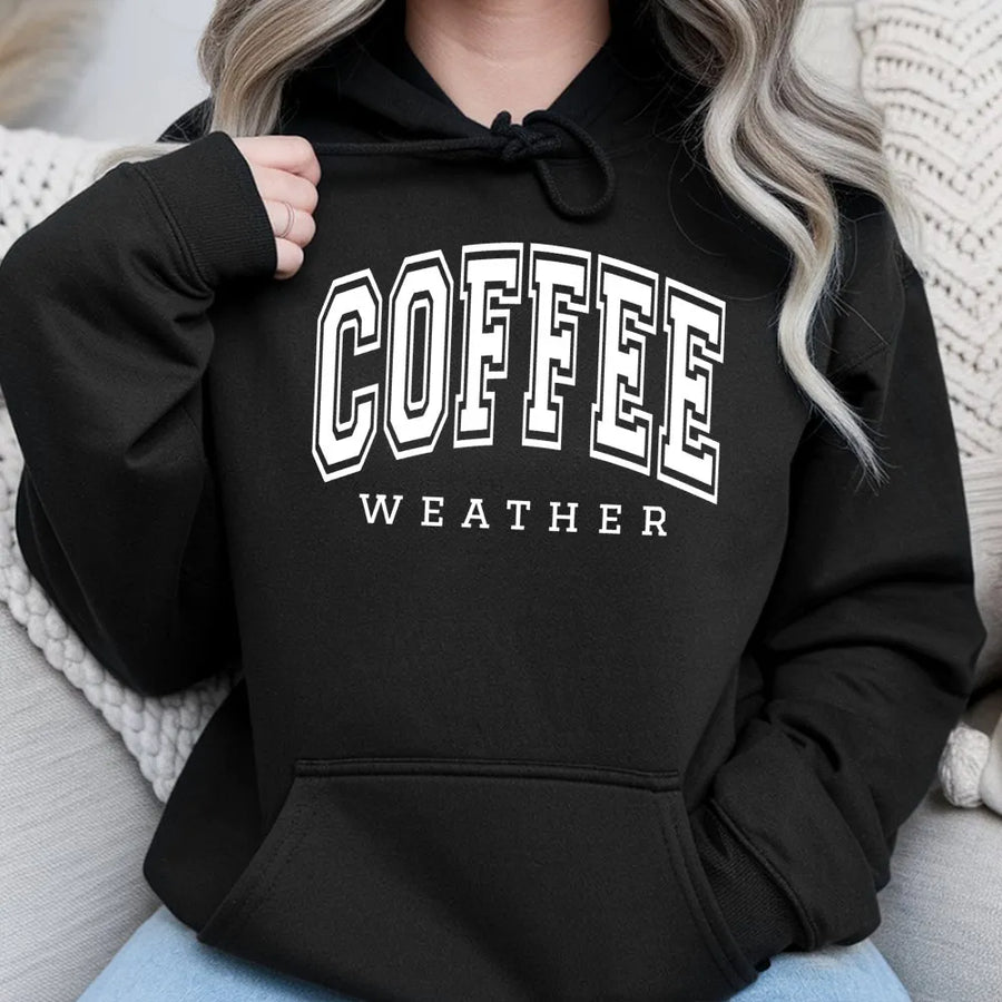 Coffee Weather Hoodie | Collegiate Varsity Graphic Sweatshirt | Premium Cotton Blend | Cozy Fall Gift for Coffee Lovers