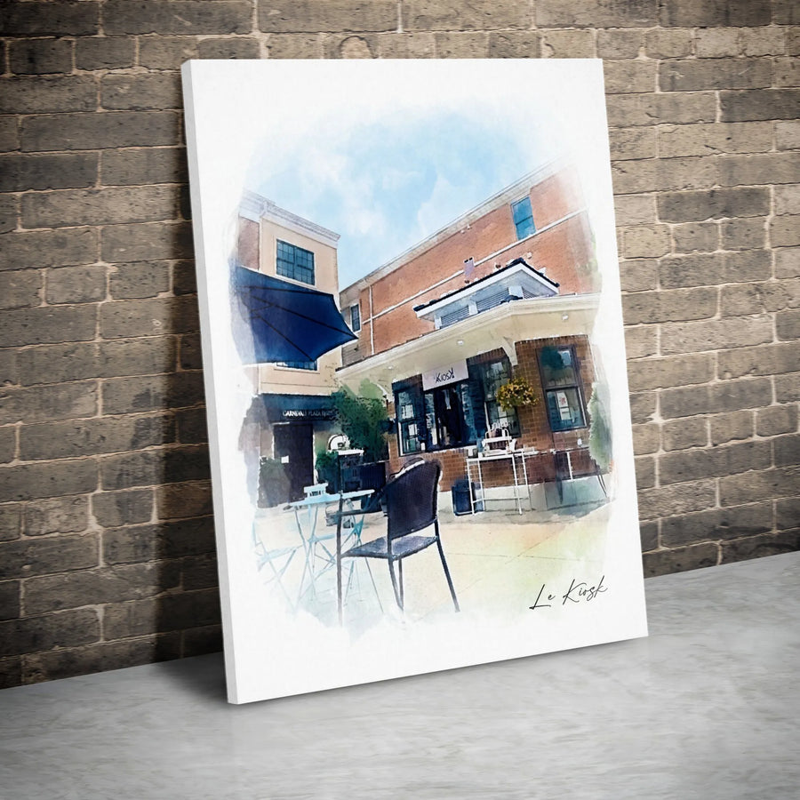 Cafe Street Scene Canvas | Watercolor French Bistro Art | Premium 1.25 Inch Gallery Wrap | Parisian Style Wall Decor For Home Office