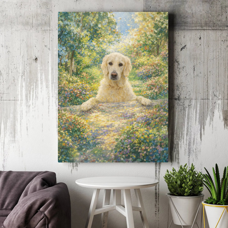 Golden Retriever Canvas Wall Art | Impressionist Floral Garden Painting | Premium Gallery Wrapped Canvas | Gift for Dog Lover & Home Decor