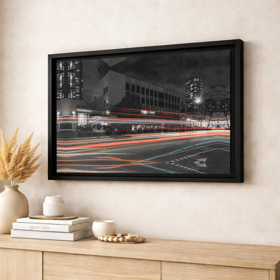 Phoenix Cityscape Wall Art | Long Exposure Traffic Light Trails | Premium Gallery-Wrapped Canvas | Modern Urban Home Office Decor