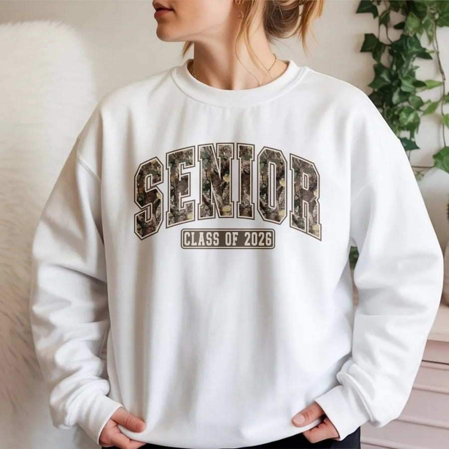 Senior 2026 Sweatshirt | Vintage Camo Lettering | Premium Cotton Blend | High School Graduation Gift for Seniors