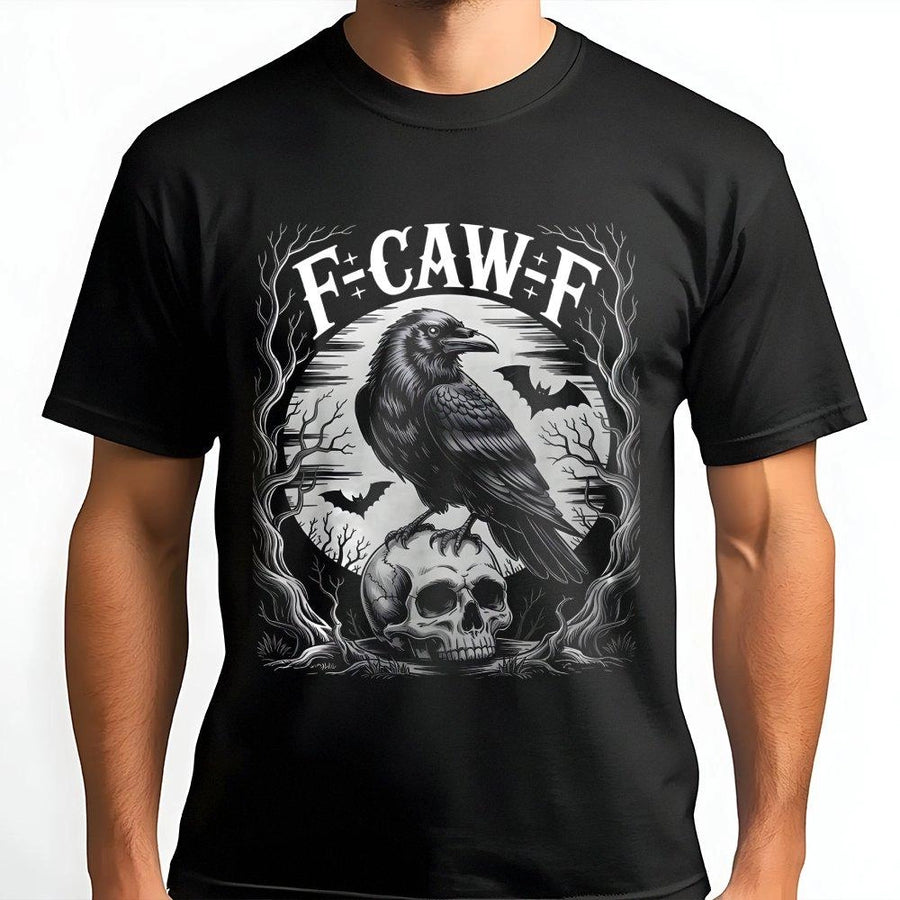 Gothic Raven Skull T-Shirt | F-Caw-F Funny Bird Graphic | Premium Cotton Unisex Tee | Spooky Witchy Aesthetic Gift for Bird Lovers