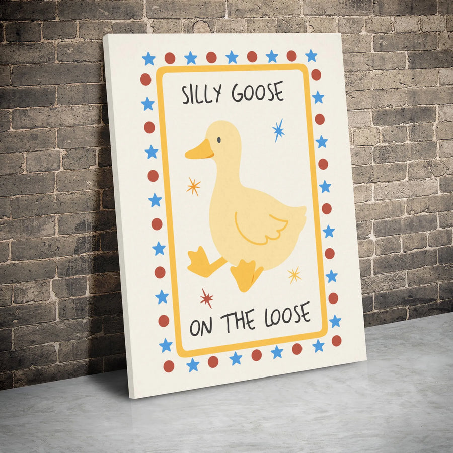 Silly Goose On The Loose Canvas Art | Cute Duck Nursery Wall Decor | Premium 1.25" Gallery Wrap | Whimsical Gift For Kids Room
