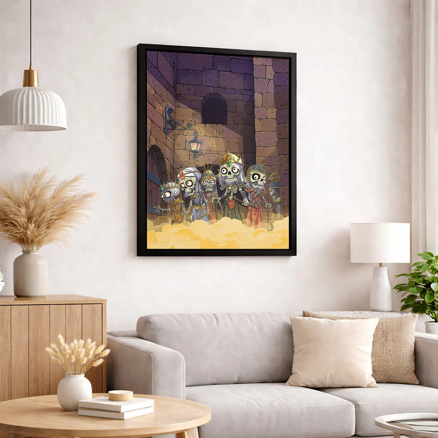 Skeleton King Royal Court Canvas Art | Dark Fantasy Dungeon Wall Decor | Premium 1.25 Inch Thick Wrap | Unique Gothic Gift for Fantasy Gamers