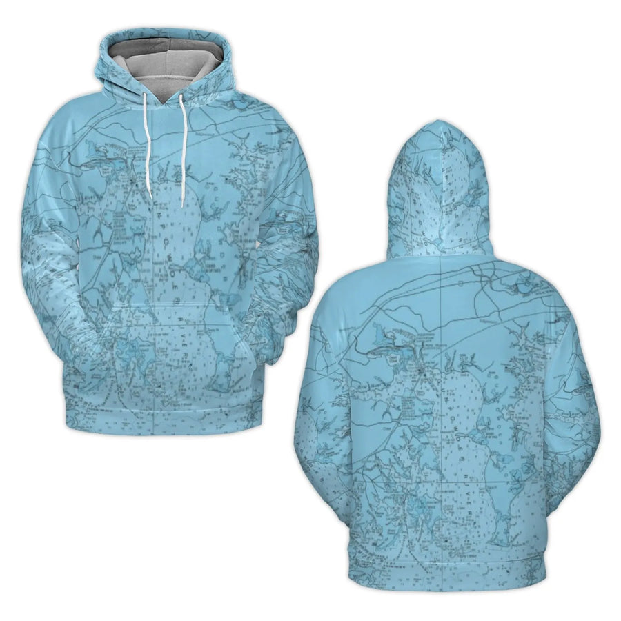 Nautical Map Print Hoodie | Vintage Maritime Chart Design | Premium Brushed Fleece Pullover | Unisex Gift for Sailors and Boating Enthusiasts
