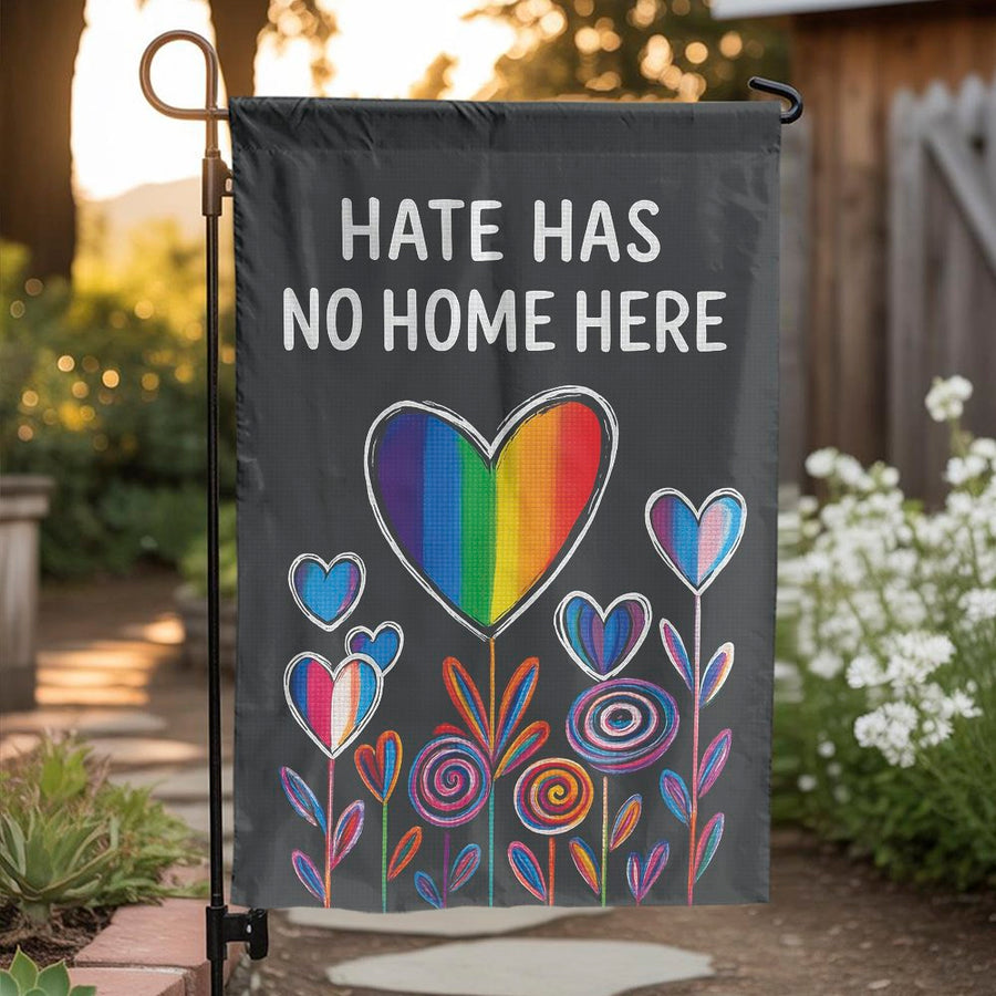 Hate Has No Home Here Garden Flag | Rainbow Heart Floral Yard Sign | Premium Weather-Resistant Polyester | Inclusive Home Decor Gift
