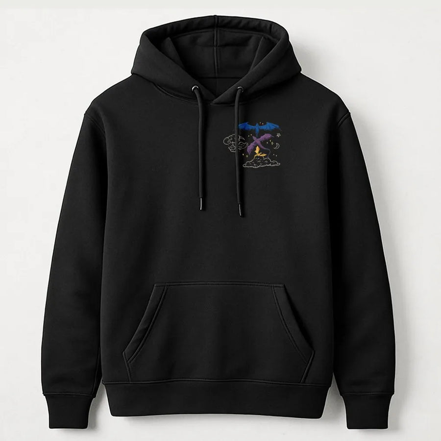 Dragon Hoodie | Minimalist Celestial Dragons Pocket Print | Premium Cotton Tee | Gift for Fantasy Lover