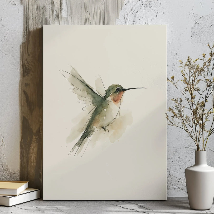 Hummingbird Wall Art Canvas | Loose Watercolor Sketch Painting | Premium Gallery Wrap | Nature-Inspired Home Decor Gift