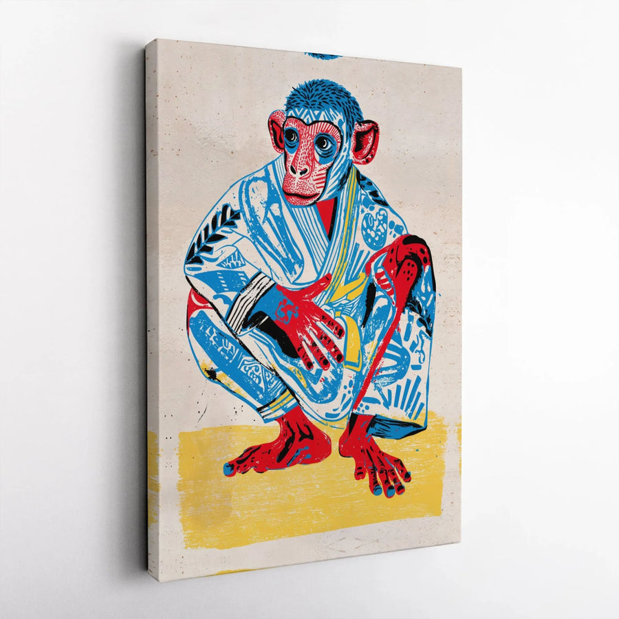 Monkey Martial Arts Canvas Art | Colorful BJJ Jujitsu Graphic Poster | Premium Gallery Wrap Decor | Unique Gift for MMA Fans & Gym Decor