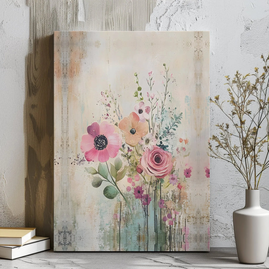 Watercolor Floral Bouquet Canvas Art | Rustic Abstract Flower Wall Decor | Premium 1.25" Gallery Wrap | Sophisticated Home Office Gift