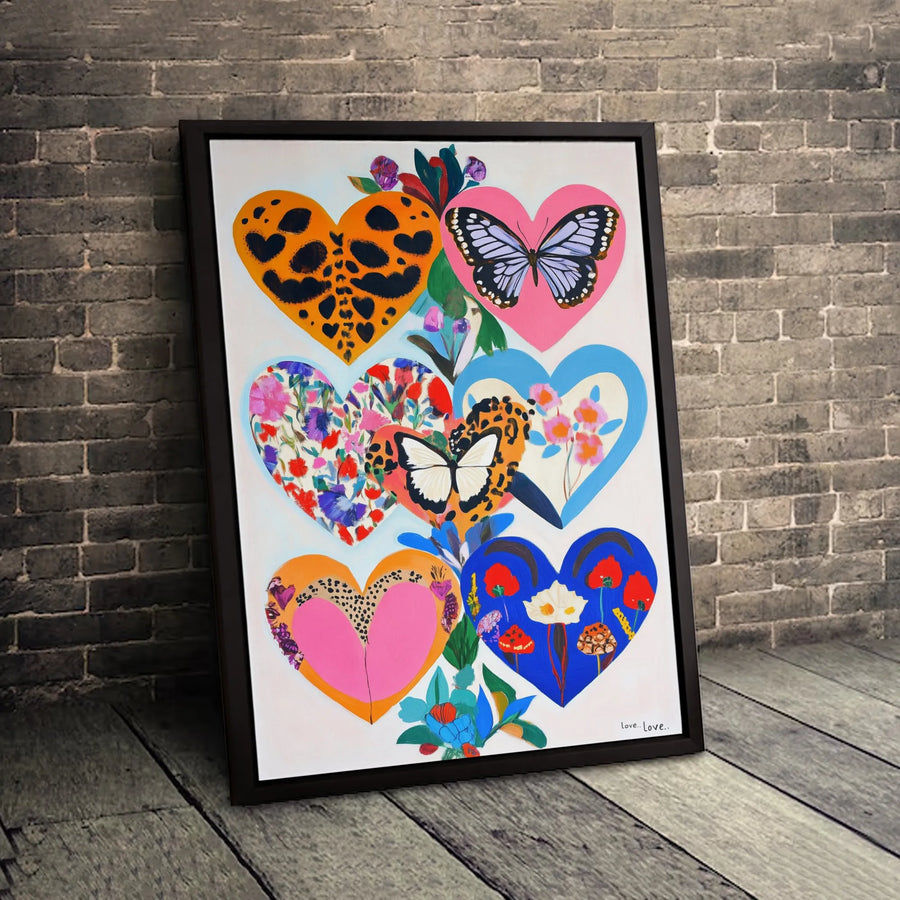 Colorful Heart Canvas Wall Art | Butterfly and Floral Boho Aesthetic | Gallery-Quality 1.25" Profile | Vibrant Home Decor Gift for Her