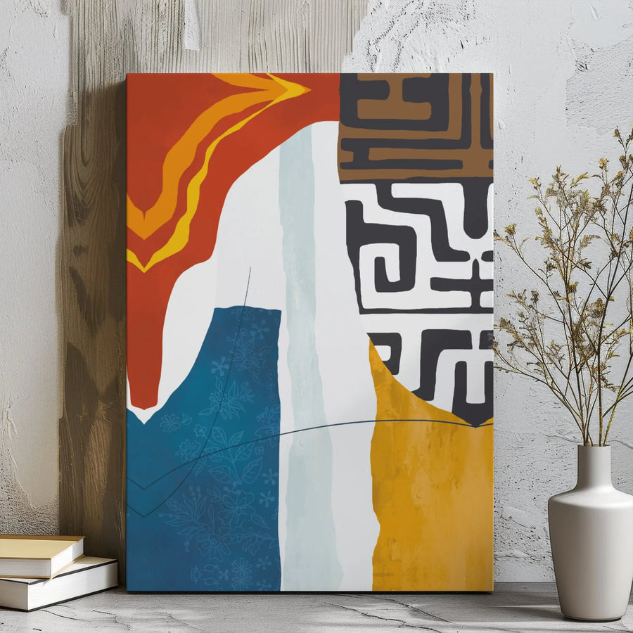 Abstract Geometric Wall Art | Modern Tribal Pattern Canvas Print | Gallery-Wrapped Premium Decor | Mid-Century Style Living Room Gift