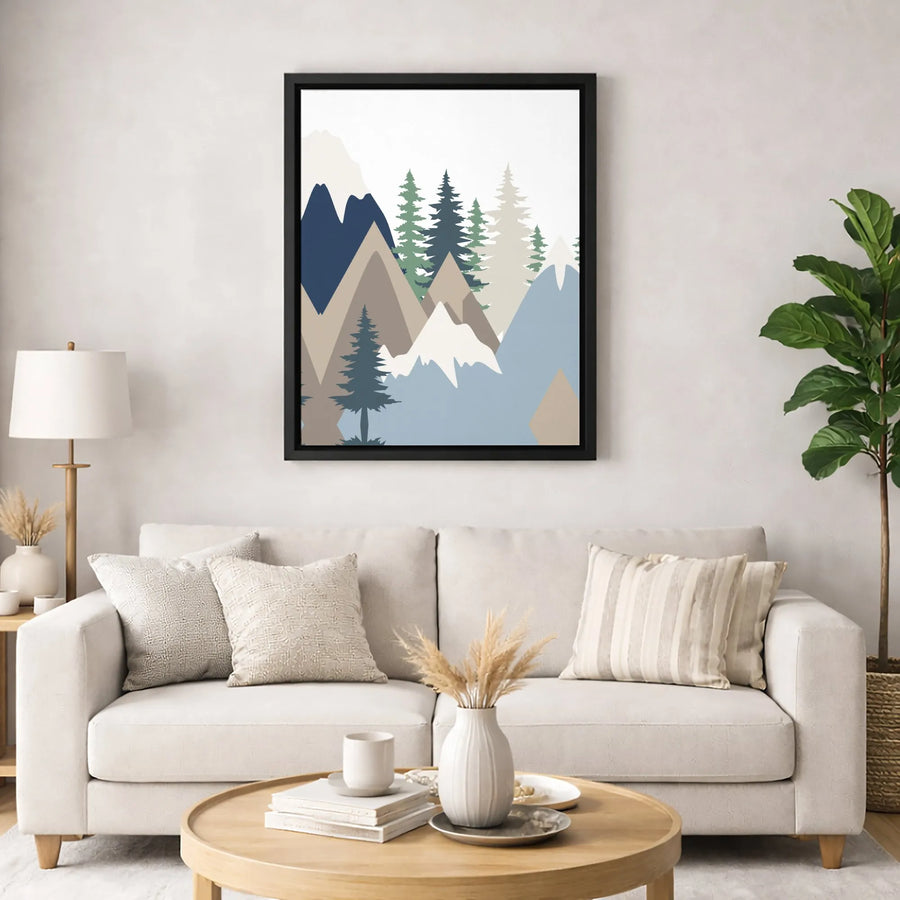 Mountain Landscape Wall Art | Minimalist Geometric Pine Forest Print | Premium Gallery Wrapped Canvas | Modern Home & Office Decor Gift
