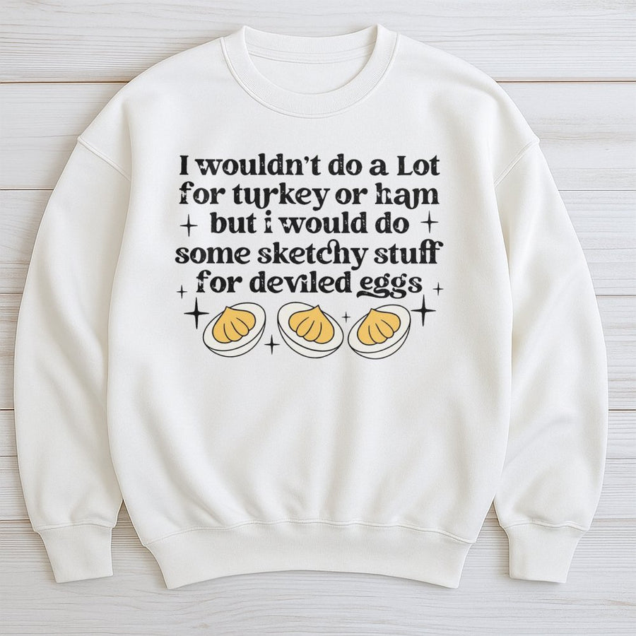 Deviled Eggs Sweatshirt | Funny Thanksgiving Food Humor | Premium Cotton Blend Crewneck | Gift for Foodie Friends and Family