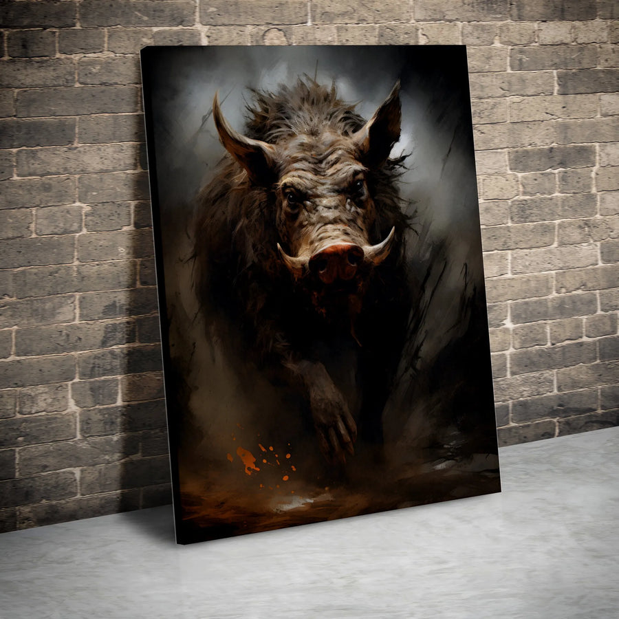 Wild Boar Canvas Wall Art | Dramatic Wildlife Sketch Art | Premium Gallery Wrap Canvas | Rustic Home Decor Gift for Hunter