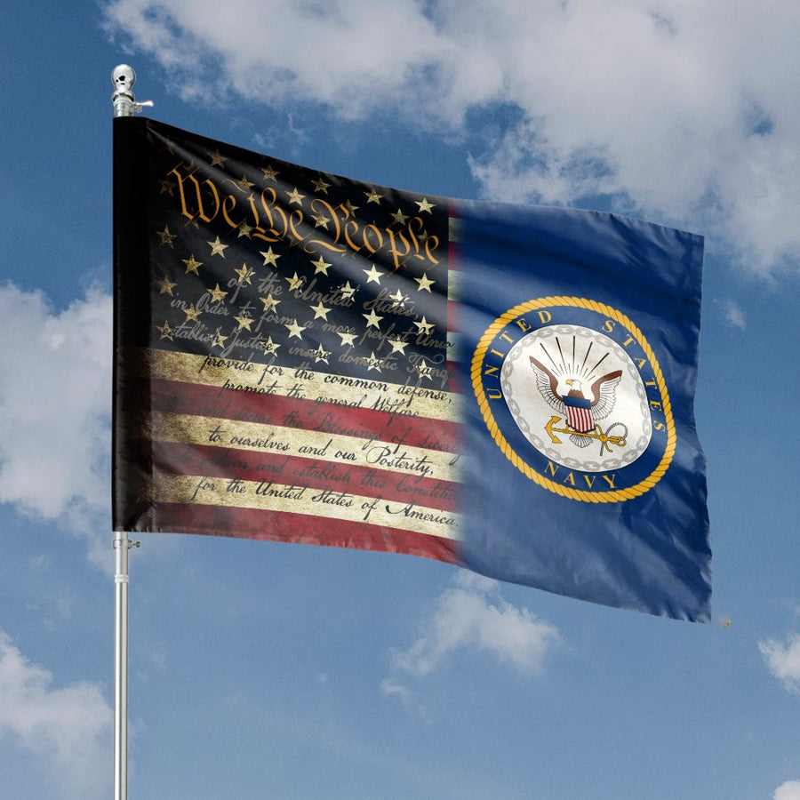 US Navy We The People House Flag | Patriotic American Constitution Garden Decor | Weather Resistant Polyester | Military Veteran Gift Idea