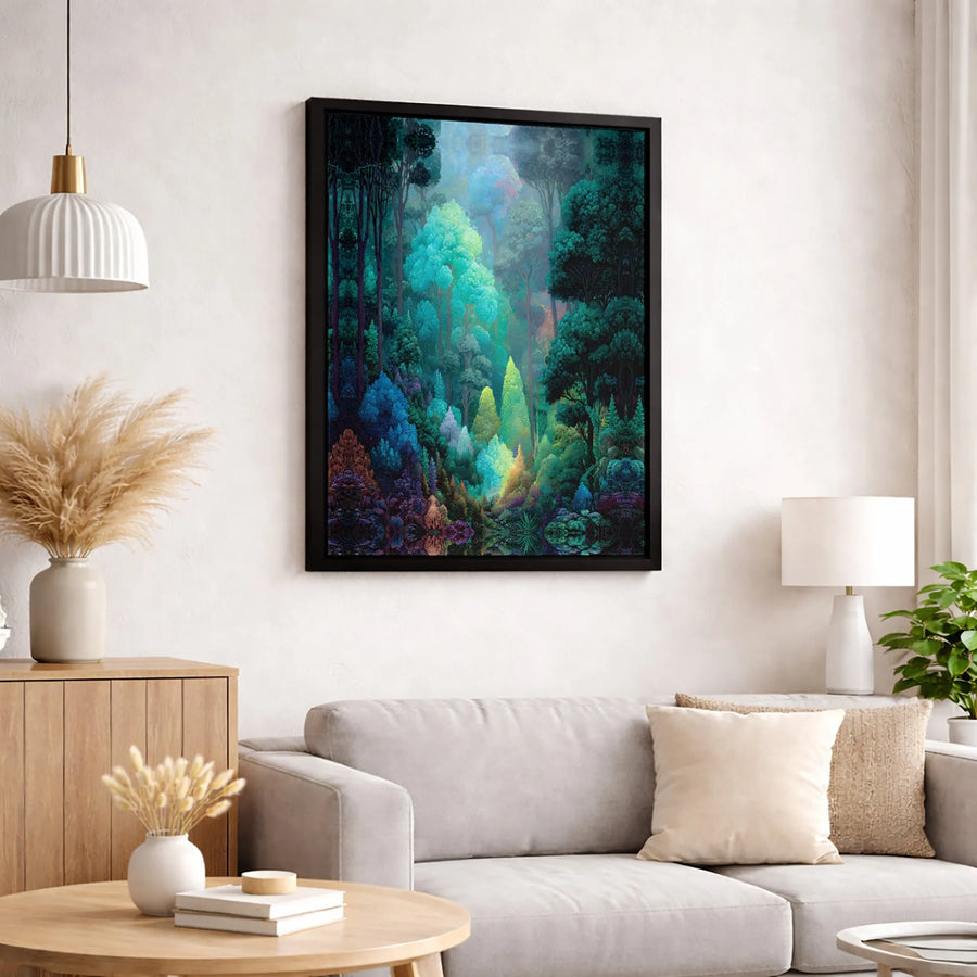 Enchanted Forest Canvas Wall Art | Luminous Colorful Trees Landscape | Premium Fade-Resistant Print | Modern Nature Decor for Living Room
