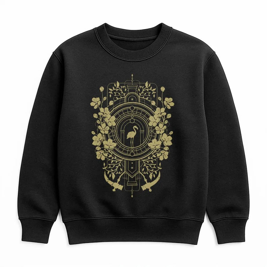 Flamingo Graphic Sweatshirt | Geometric Floral Art Print | Cotton-Poly Blend Premium Crewneck | Unique Nature Lover Gift for Men and Women