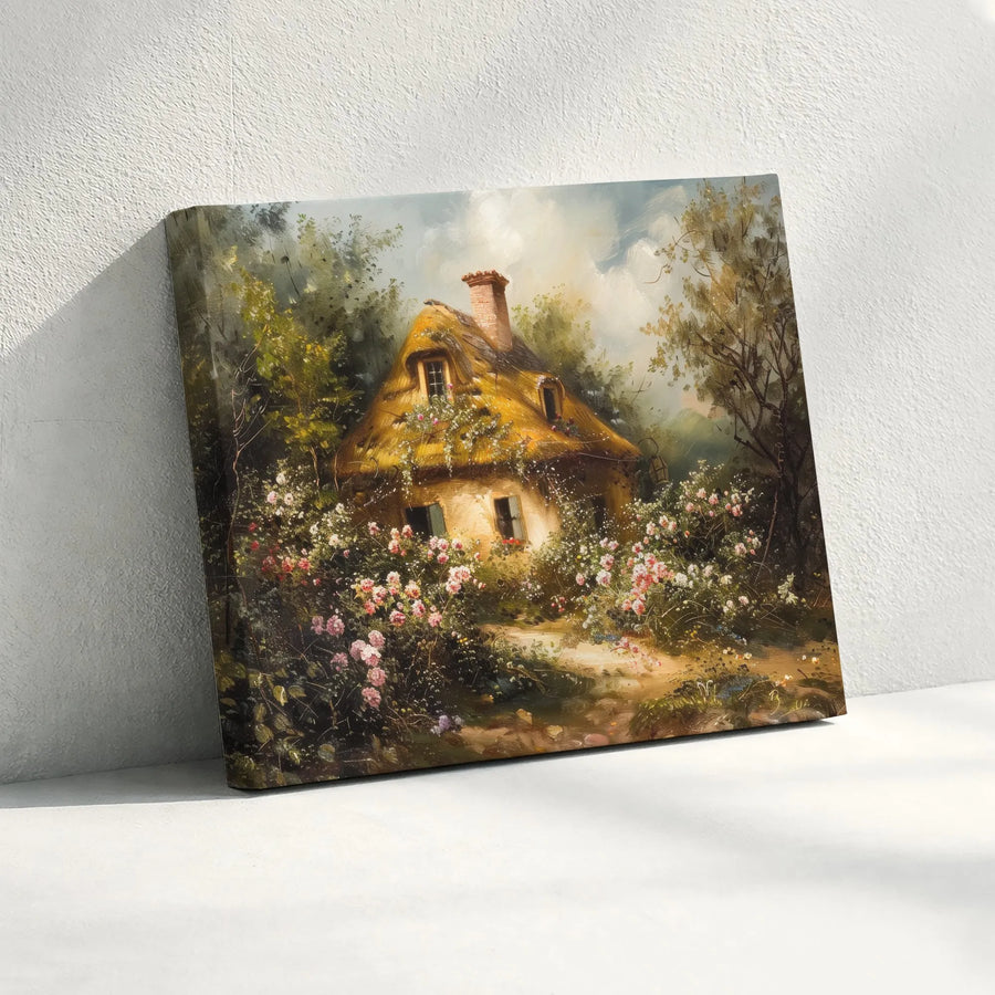 English Cottage Canvas Print | Romantic Garden Landscape Art | Premium Gallery Wrap Canvas | Cottagecore Home Decor Gift