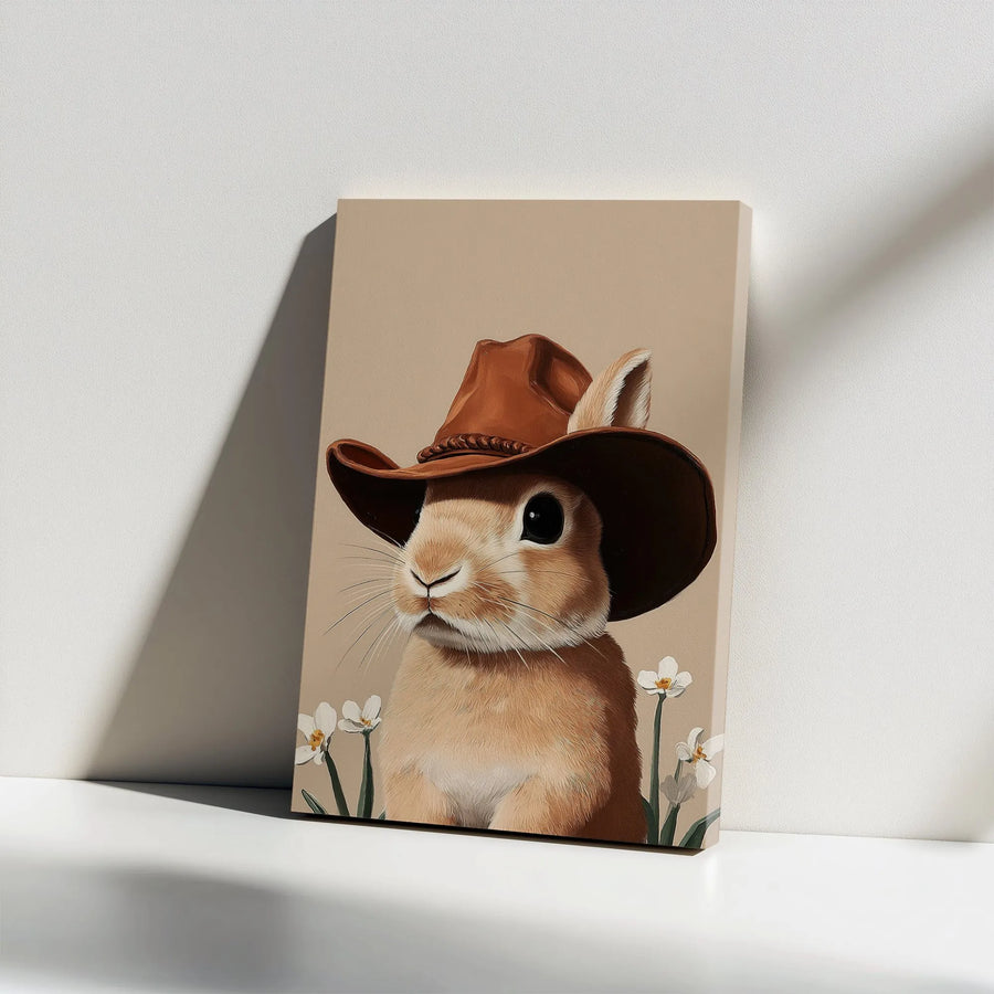 Cowboy Bunny Canvas Print | Cute Rabbit in a Hat Wall Art | Premium 1.25" Thick Canvas | Western Nursery Decor & Farmhouse Gift for Kids