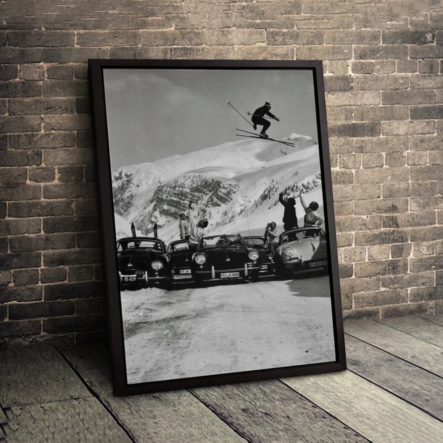Vintage Skiing Poster | Classic Winter Sports Photography | Gallery-Quality Stretched Canvas | Premium Retro Wall Art Gift for Enthusiasts