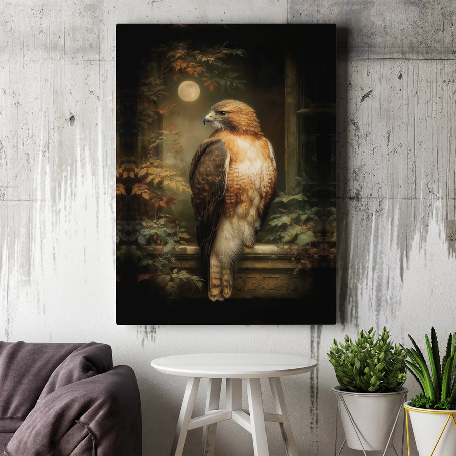 Majestic Hawk Canvas Wall Art | Full Moon Wildlife Painting | 1.25 Inch Gallery Wrap | Premium Nature Home Decor Gift
