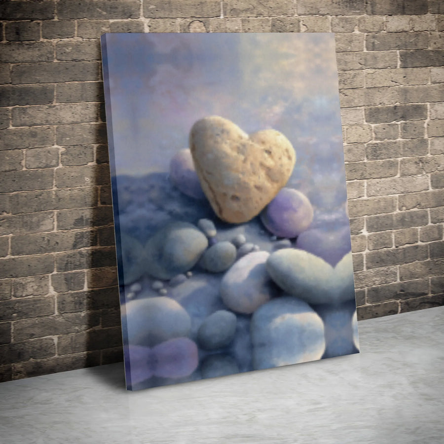Heart Shaped Stone Wall Art | Zen Pebble Nature Print | Premium Gallery Wrap Canvas | Romantic Home Decor Gift