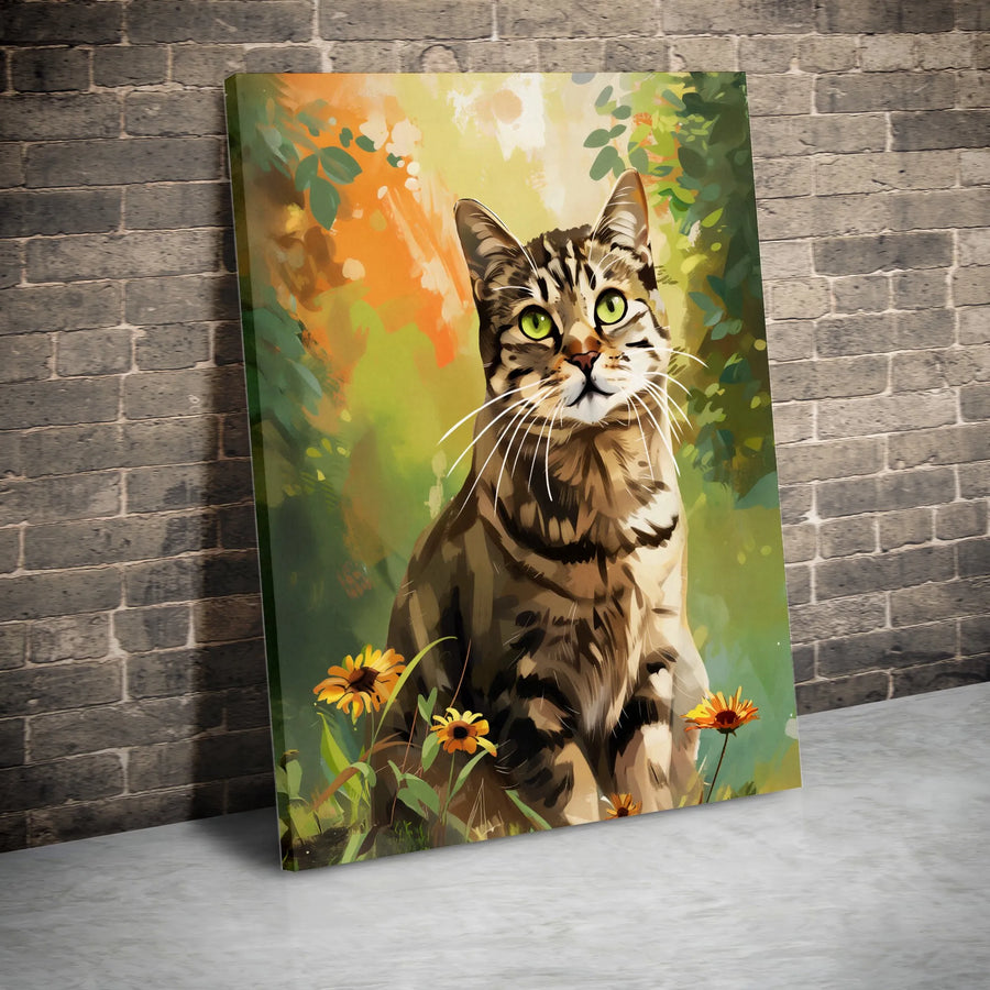 Tabby Cat Wall Art | Whimsical Garden Kitten Portrait | Gallery Quality 1.25 Inch Thick Canvas | Pet Lover Home Decor Gift