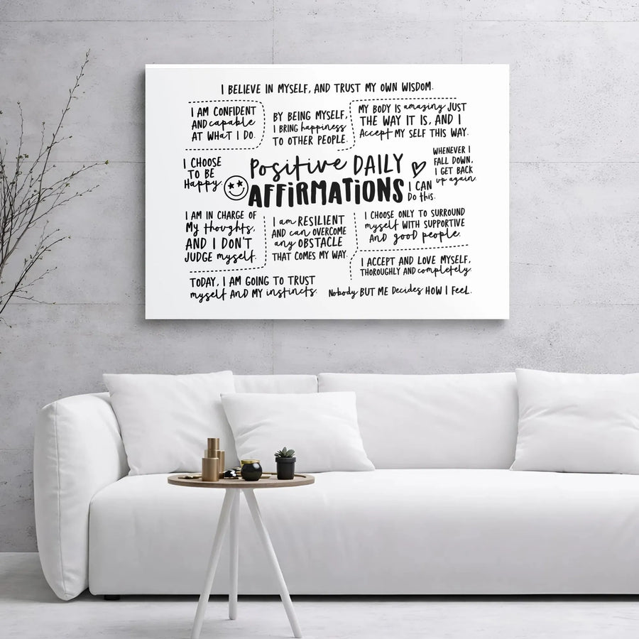 Positive Daily Affirmations Canvas Wall Art | Inspirational Motivational Quotes Decor | Premium 1.25" Gallery Wrap | Gift for Her Mental Health Office