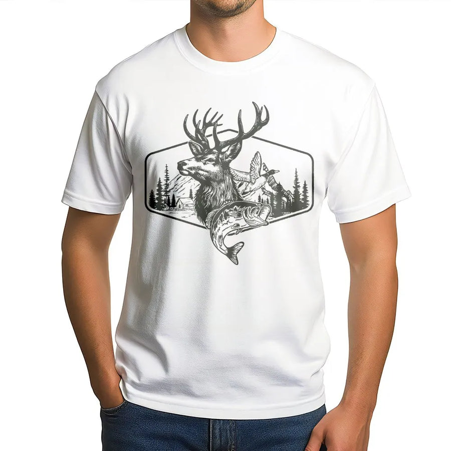 Hunting T-Shirt | Deer, Duck and Bass Wildlife Graphic | Premium Cotton Unisex Tee | Great Gift for Outdoorsmen and Hunters