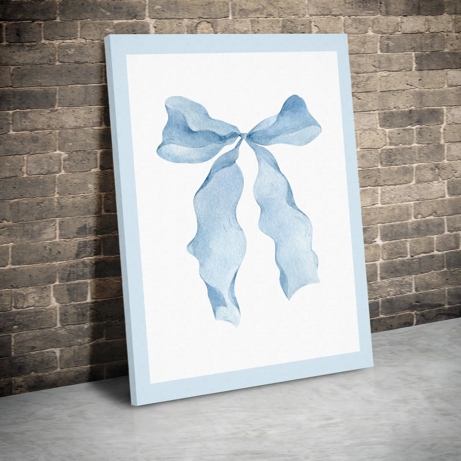 Light Blue Bow Canvas Wall Art | Watercolor Ribbon Illustration | Gallery-Quality 1.25-Inch Profile | Minimalist Nursery and Home Decor